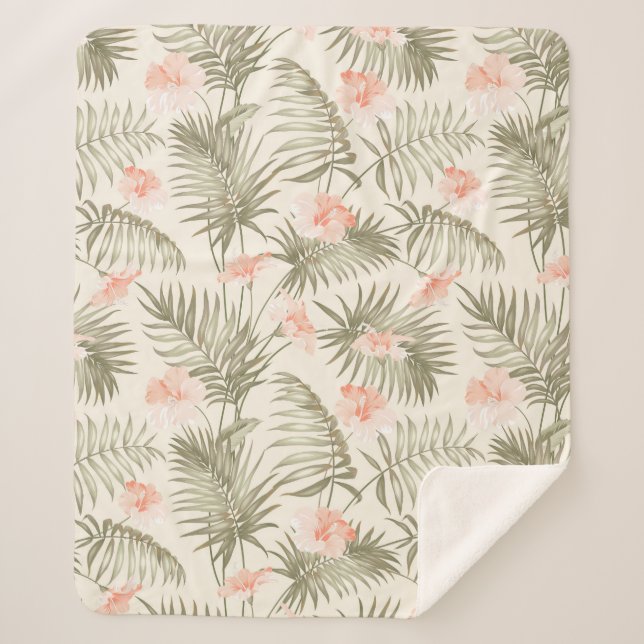 Couverture Sherpa Hisbiscus Tropical Palm Tree Motif (Devant)