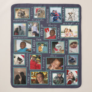 Couverture Sherpa Histoires Navy Blue 20 Photo Collage Personnalisé