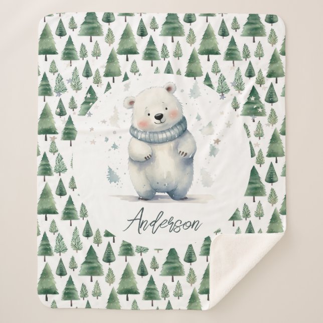 Couverture Sherpa Hiver Woodland Teddy Nom de l'ours (Devant)