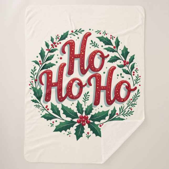 Couverture Sherpa Ho Ho Ho Christmas Wreath Typography Design (Devant)