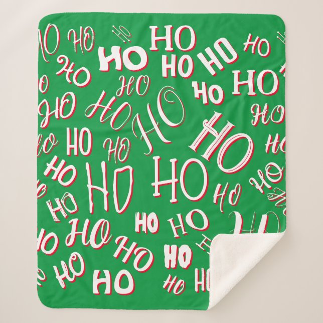 Couverture Sherpa HO HO HO Texte de Noël motif blanc vert rouge (Devant)