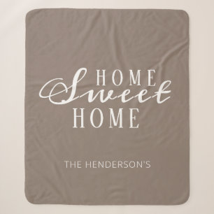 Couverture Sherpa Home Sweet Home Famille Personnalisée Tan Blanc