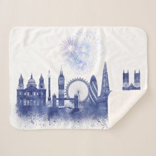 Couverture Sherpa Horizon de Londres - bleu d'aquarelle