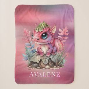 Couverture Sherpa Hot rose Dragon Girl Baby shower cadeau personnali