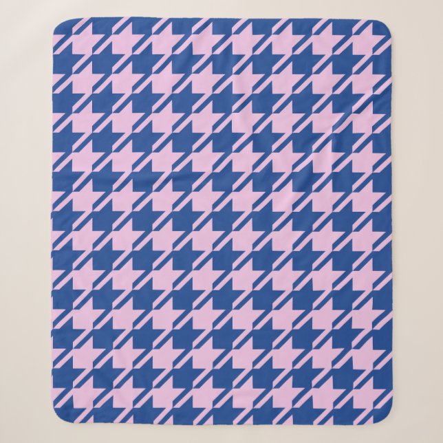 Couverture Sherpa Houndstooth rose+Blue Big Motif (Devant)