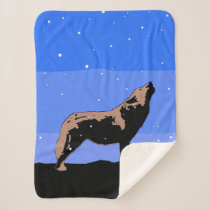 Couverture Sherpa Howling Wolf en hiver - Art faunique original