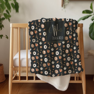 Couverture Sherpa Hygge d'automne confortable Monogramme Motif illus