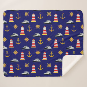 Couverture Sherpa Icônes Nautiques Élégantes sur Fond Bleu Marine