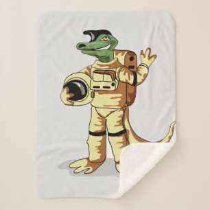 Couverture Sherpa Iguanodon Habillé Dans Un Spacesuit Cosmonaute.