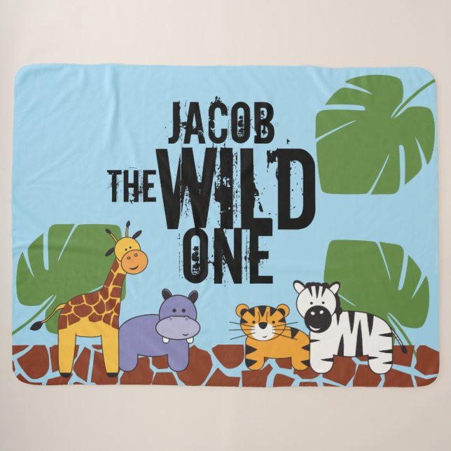 Couverture Sherpa Illustration d'animal Safari personnalisé Wild One (Devant (Horizontal))