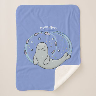 Couverture Sherpa Illustration de caricature de phoque et de poisson