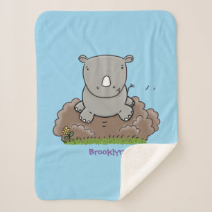 Couverture Sherpa Illustration de dessin animé de bébé rhinocéros mi