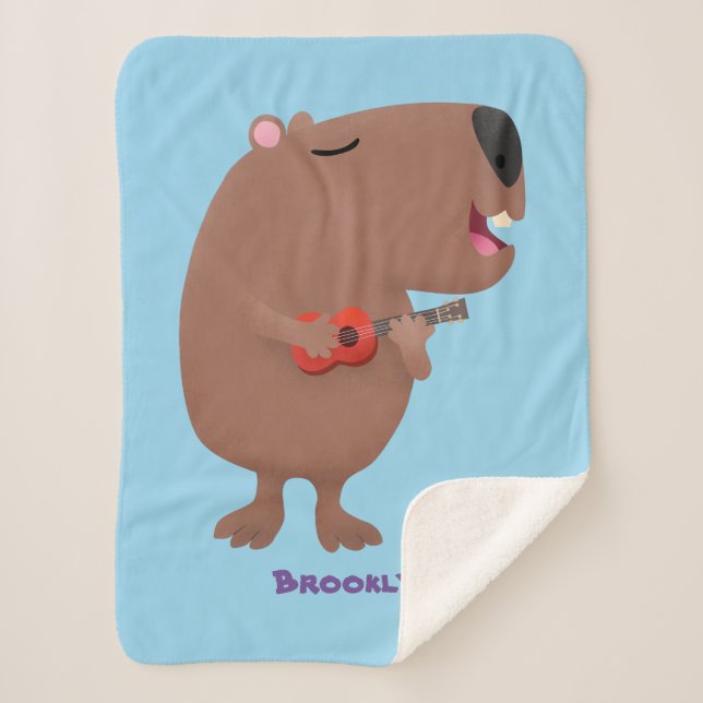 Couverture Sherpa Illustration de dessin animé de capybara ukulele (Devant)