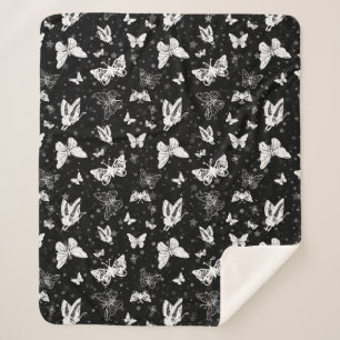 Couverture Sherpa Illustration de papillon noir et blanc motif desig