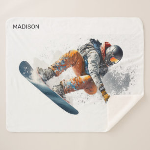 Couverture Sherpa Illustration de snowboarder de nom personnalisé