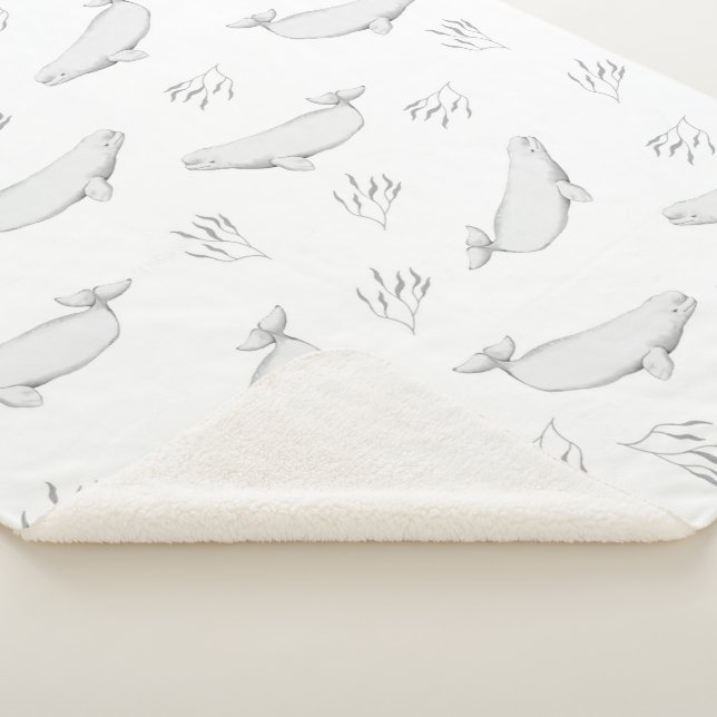 Couverture Sherpa Illustration Délicate Des Baleines Beluga Et Des M (3/4)