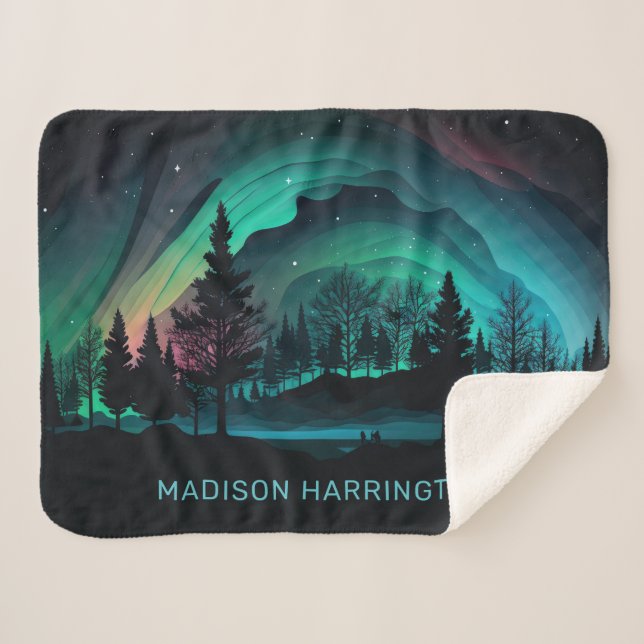 Couverture Sherpa Illustration du nom personnalisé Aurora Borealis (Devant (Horizontal))