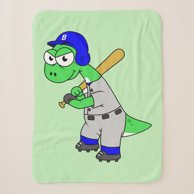 Couverture Sherpa Illustration D'Un Joueur De Baseball Brontosaurus. (Devant)