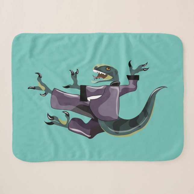 Couverture Sherpa Illustration D'Un Rapteur Qui Fait Du Karaté. (Devant (Horizontal))