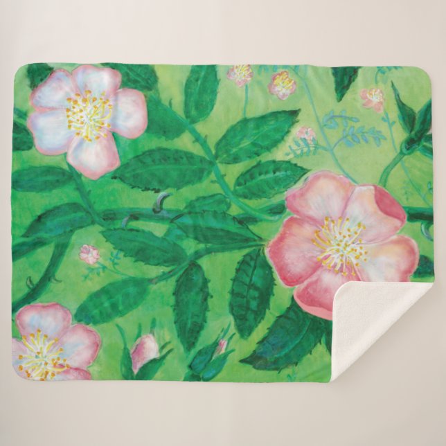 Couverture Sherpa Illustration d'un Rose sauvage rose (Devant (Horizontal))