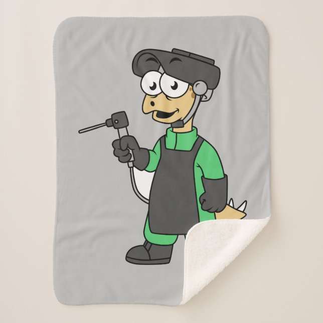 Couverture Sherpa Illustration D'Un Soudeur De Stegosaurus. (Devant)