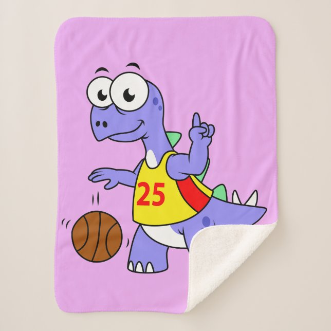 Couverture Sherpa Illustration D'Un Stegosaurus Jouant Au Basket. (Devant)