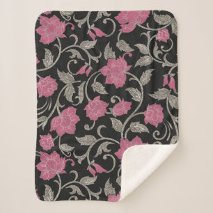 Couverture Sherpa Illustration florale de parties scintillant rose-n
