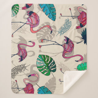 Couverture Sherpa Imaginaire tropical : Motif feuille Flamant rose