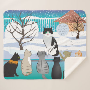 Couverture Sherpa Impression de chats Sherpa Blanket (Aqua)