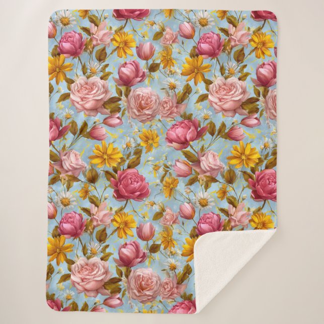 Couverture Sherpa Impression florale de style antique (Devant)