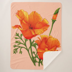 Couverture Sherpa imprimé de pavot orange en Californie