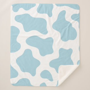 Couverture Sherpa imprimé de vache bleu pastel kawaii