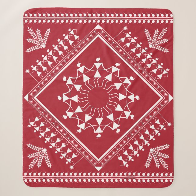 Couverture Sherpa Indian tribal Painting. Warli Paintingart, indian, (Devant)