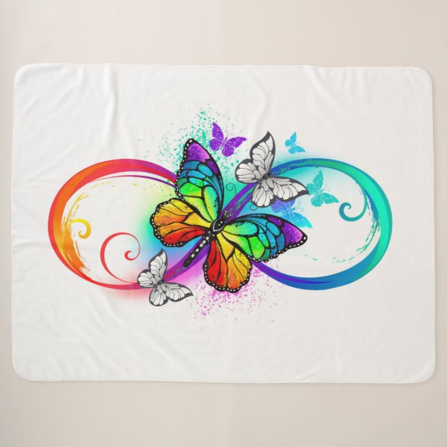 Couverture Sherpa Infini lumineux avec papillon arc-en-ciel (Devant (Horizontal))