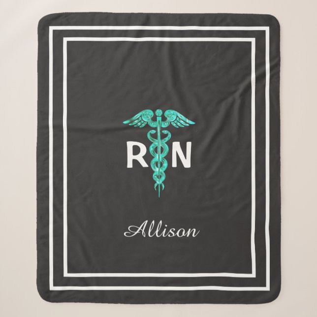 Couverture Sherpa Infirmière Médicale Caduceus Turquoise Personnalis (Devant)