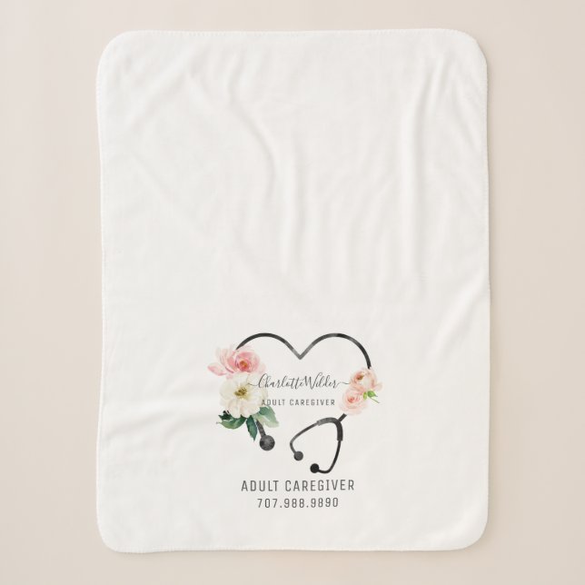 Couverture Sherpa Infirmière soignante Stethoscope Floral Promotion (Devant)