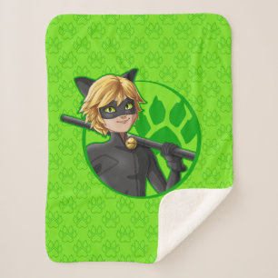Couverture Sherpa Insigne vert Cat Noir