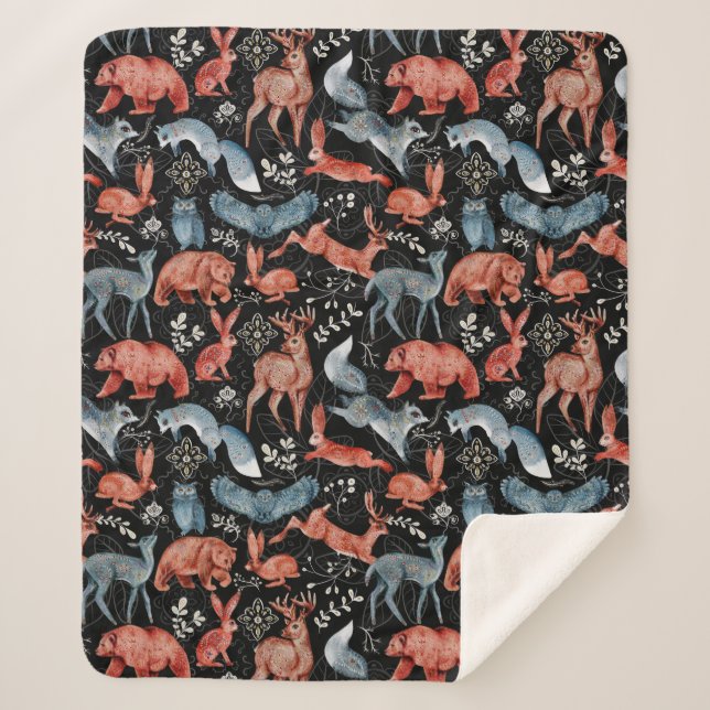 Couverture Sherpa  Intricate woodland animals pattern (Devant)