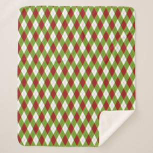 Couverture Sherpa Jacquard rouge et vert de Noël Motif arlequin