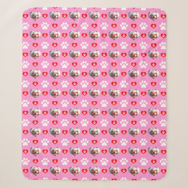 Couverture Sherpa J'aime mon chien Motif photo personnalisé rose (Devant)