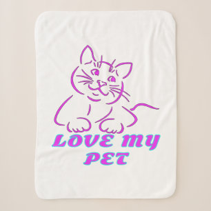 COUVERTURE SHERPA J'AIME MON PETIT CHAT ROSE