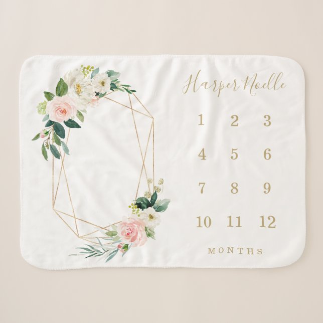 Couverture Sherpa Jalon de naissance des fleurs de printemps géométr (Devant (Horizontal))