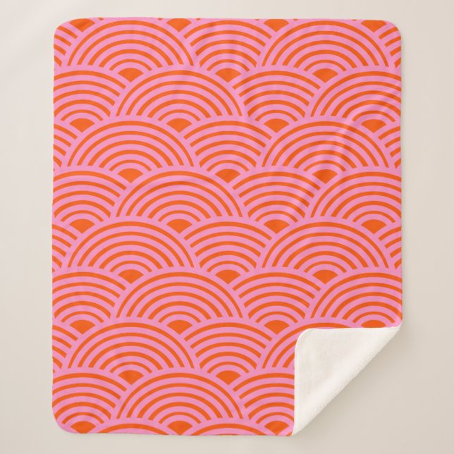 Couverture Sherpa Japon Vague Seigaiha Motif Preppy Orange rose (Devant)