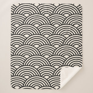 Couverture Sherpa Japon Vague Seigaiha Noir Et Crème Blanc