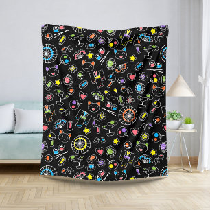 Couverture Sherpa Japonais Kawaii Doodles de culture sur le noir