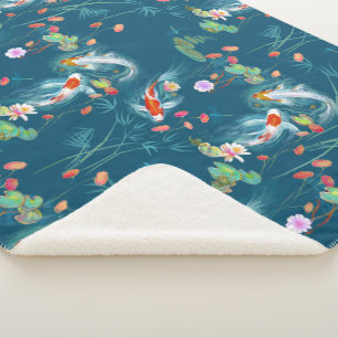 Couverture Sherpa Jardin aquatique japonais Turquoise Sherpa Blanket