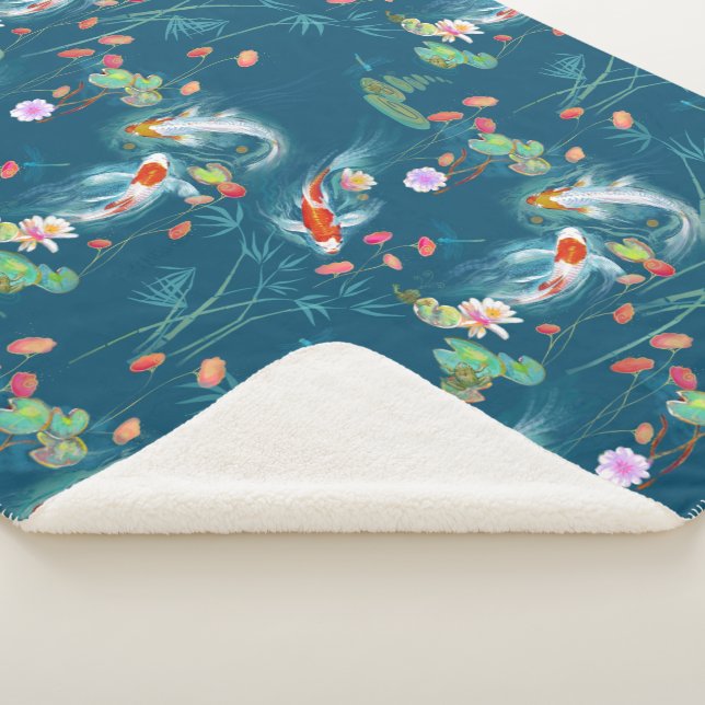 Couverture Sherpa Jardin aquatique japonais Turquoise Sherpa Blanket (3/4)