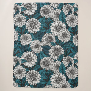 Couverture Sherpa Jardin blanc Dahlia / feuilles bleus 2