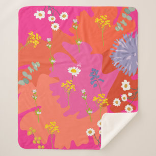 Couverture Sherpa Jardin Floral rose et orange Abstrait