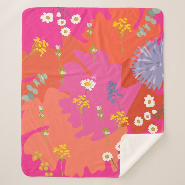 Couverture Sherpa Jardin Floral rose et orange Abstrait (Devant)